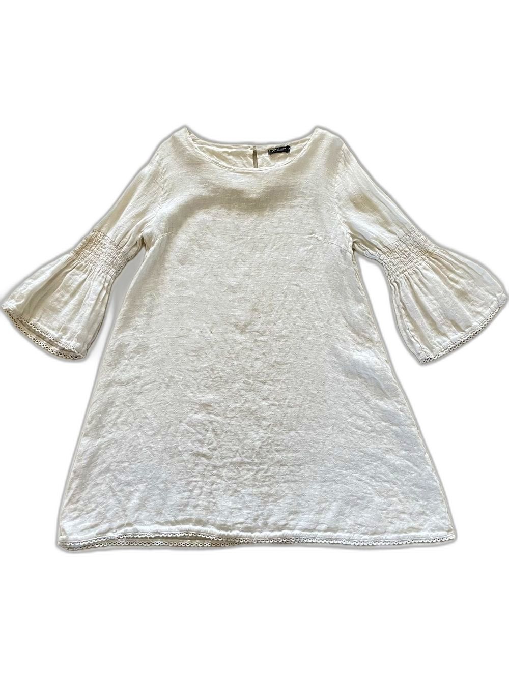 Lungo L'arno Dress Italy 100% Linen Bell Sleeve Light Pink Lagenlook Sz Medium M
